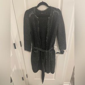 Women’s black and metallic woven knit long cardigan from Zara. Size S